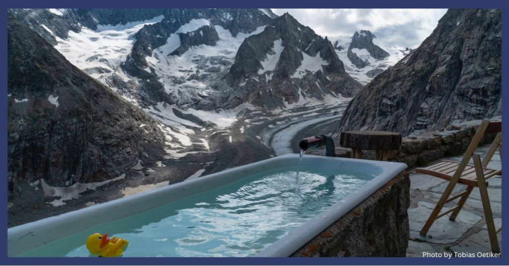 Outdoor hot tub with mountain view